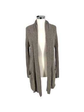 All Saints Open Front Cable Knit Cardigan Long Gray Beige Size 10